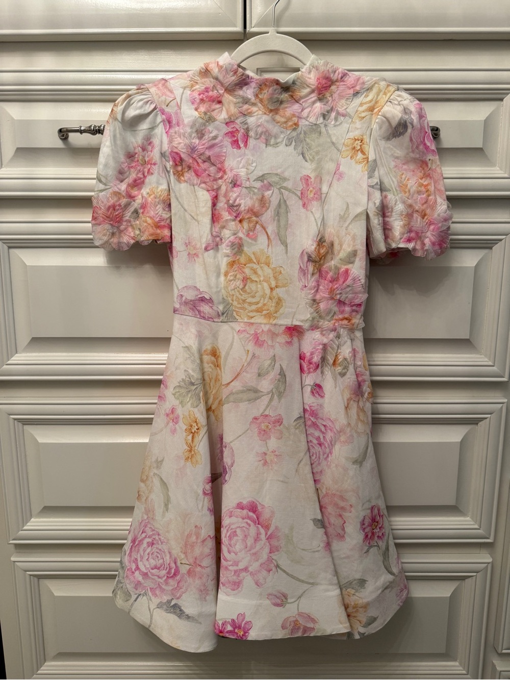 ANTONIO MELANI White Floral Fit-and-Flare Dress with Pink & Yellow Blooms